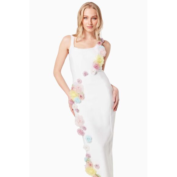 Elliatt Motif 3D Flower Midi Dress - Ivory bachelorette party Wedding size M - Picture 2 of 7